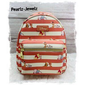 Disney Best Friends Pink Stripe Pooh Dumbo Fox & Hound Bambi Mini Backpack NWT